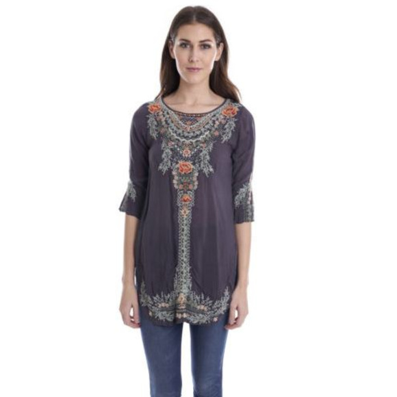 Johnny Was Olive Blossom Tunic Gray Floral NEW XS - Picture 1 of 4